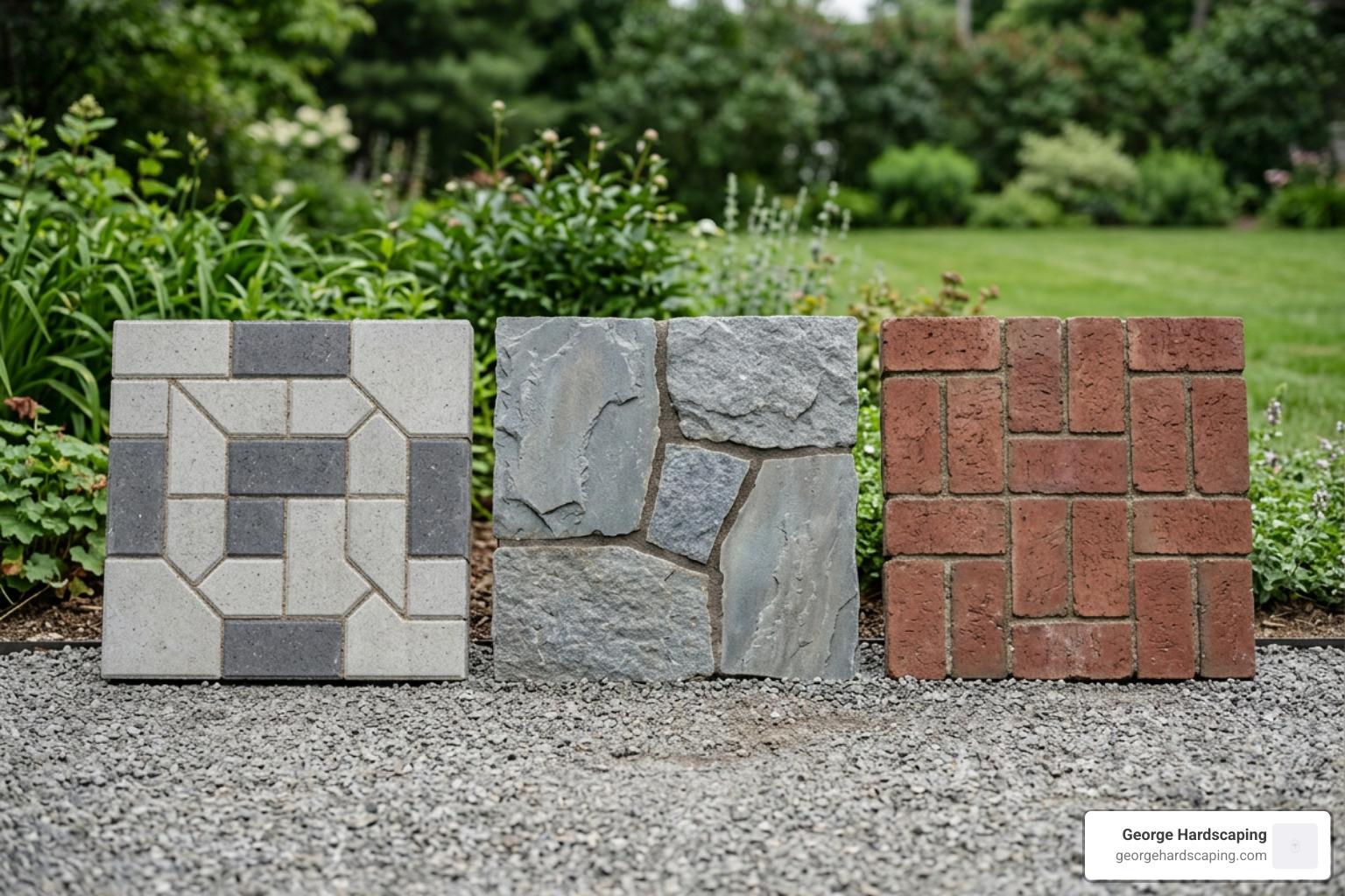 Comparison of patio materials including natural stone, interlocking pavers, and traditional brick - patio paver installers