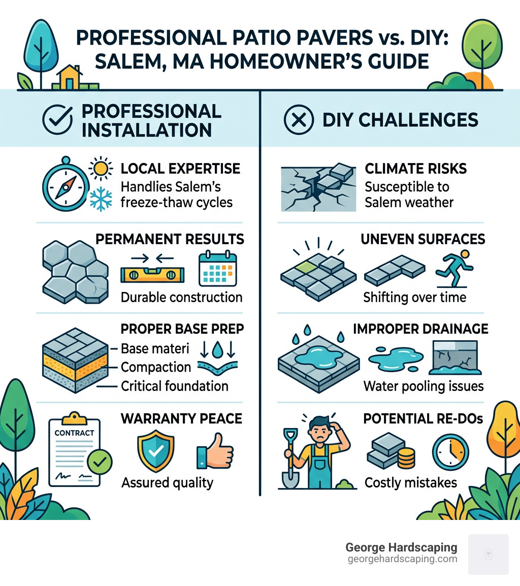 Infographic showing benefits of professional patio paver installation vs DIY in Salem MA - patio paver installers salem ma