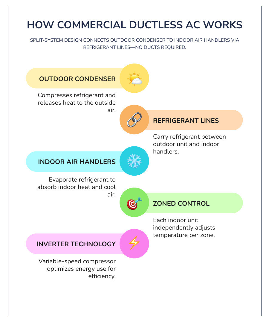 How commercial ductless AC connects outdoor condenser to indoor air handlers across multiple zones - commercial ductless air