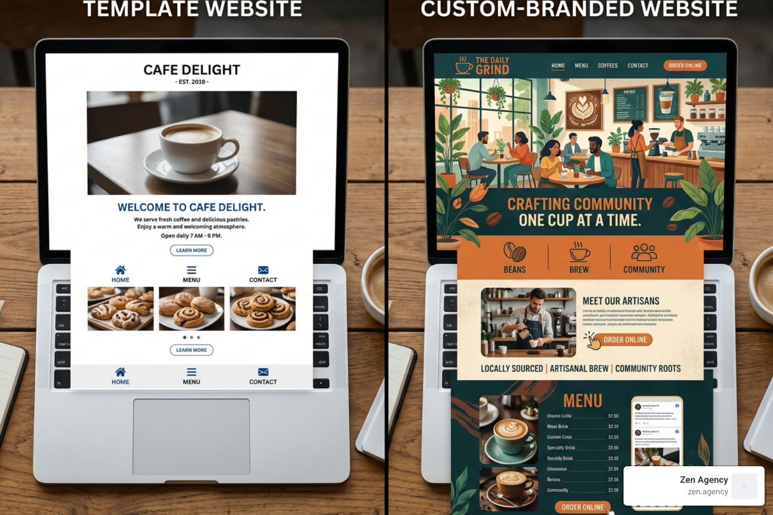 comparing a generic template to a unique custom brand identity - custom graphic design services comparing a generic template to a unique custom brand identity - custom graphic design services