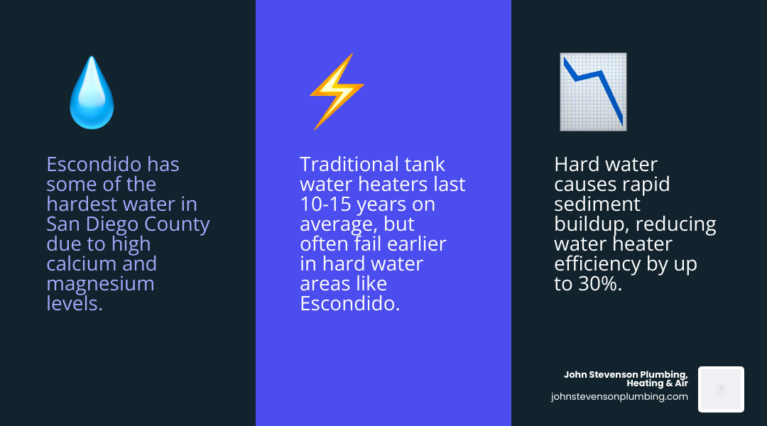Infographic showing water heater types, lifespans, and maintenance needs for Escondido homeowners - water heater services in Infographic showing water heater types, lifespans, and maintenance needs for Escondido homeowners - water heater services in