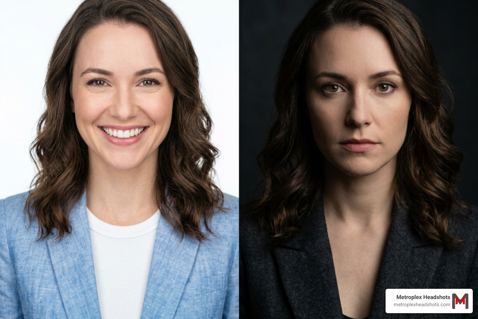 Comparison of commercial vs theatrical actor headshots - actor headshots dallas