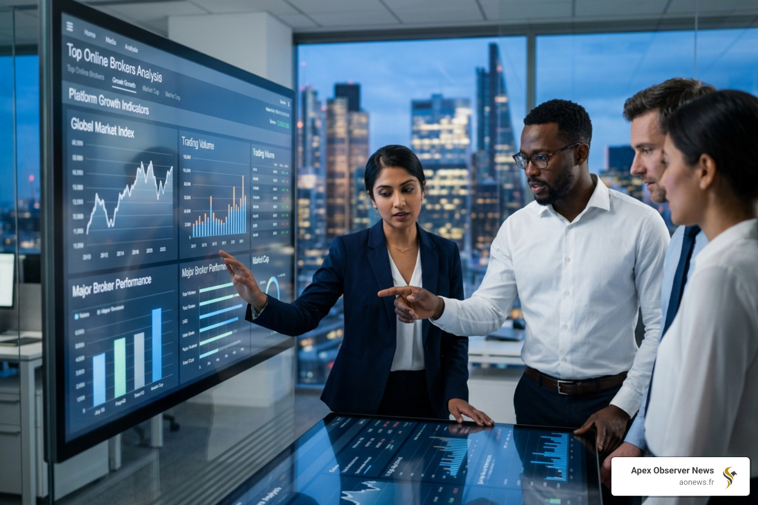 professional trading terminal with multiple screens showing stock charts - biggest online brokers