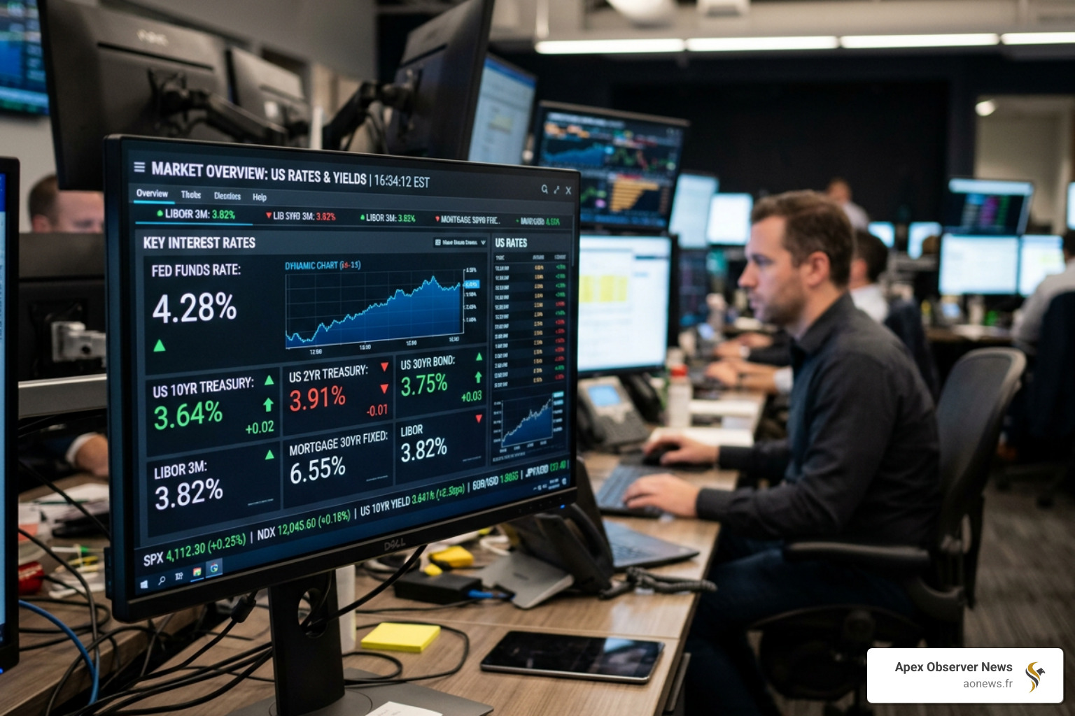Financial data screen showing interest rate percentages - Federal Reserve interest rates