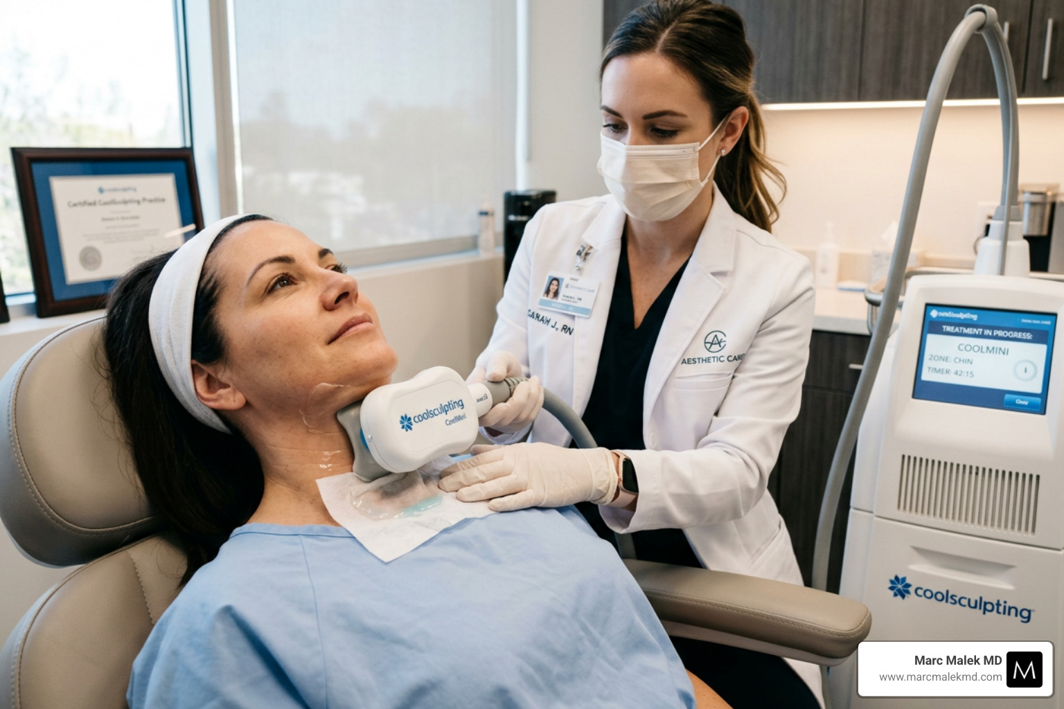 CoolMini applicator being used for double chin fat reduction - coolsculpting double chin treatment CoolMini applicator being used for double chin fat reduction - coolsculpting double chin treatment