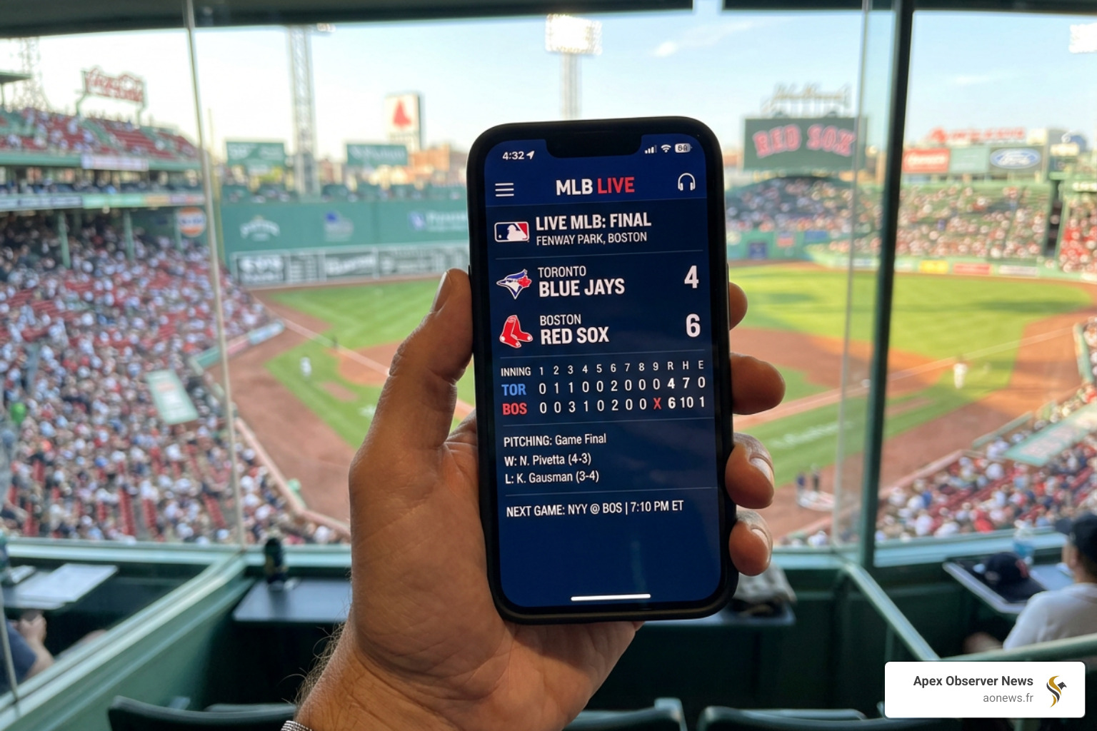 Interface of a mobile sports app showing live MLB scores and pitching matchups - major league baseball scoreboard