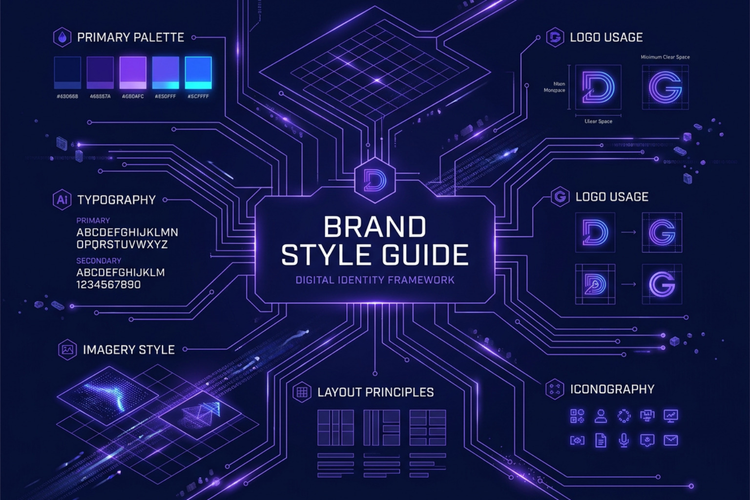 digital brand style guide and abstract circuits - ai content generators with built-in brand voice customization