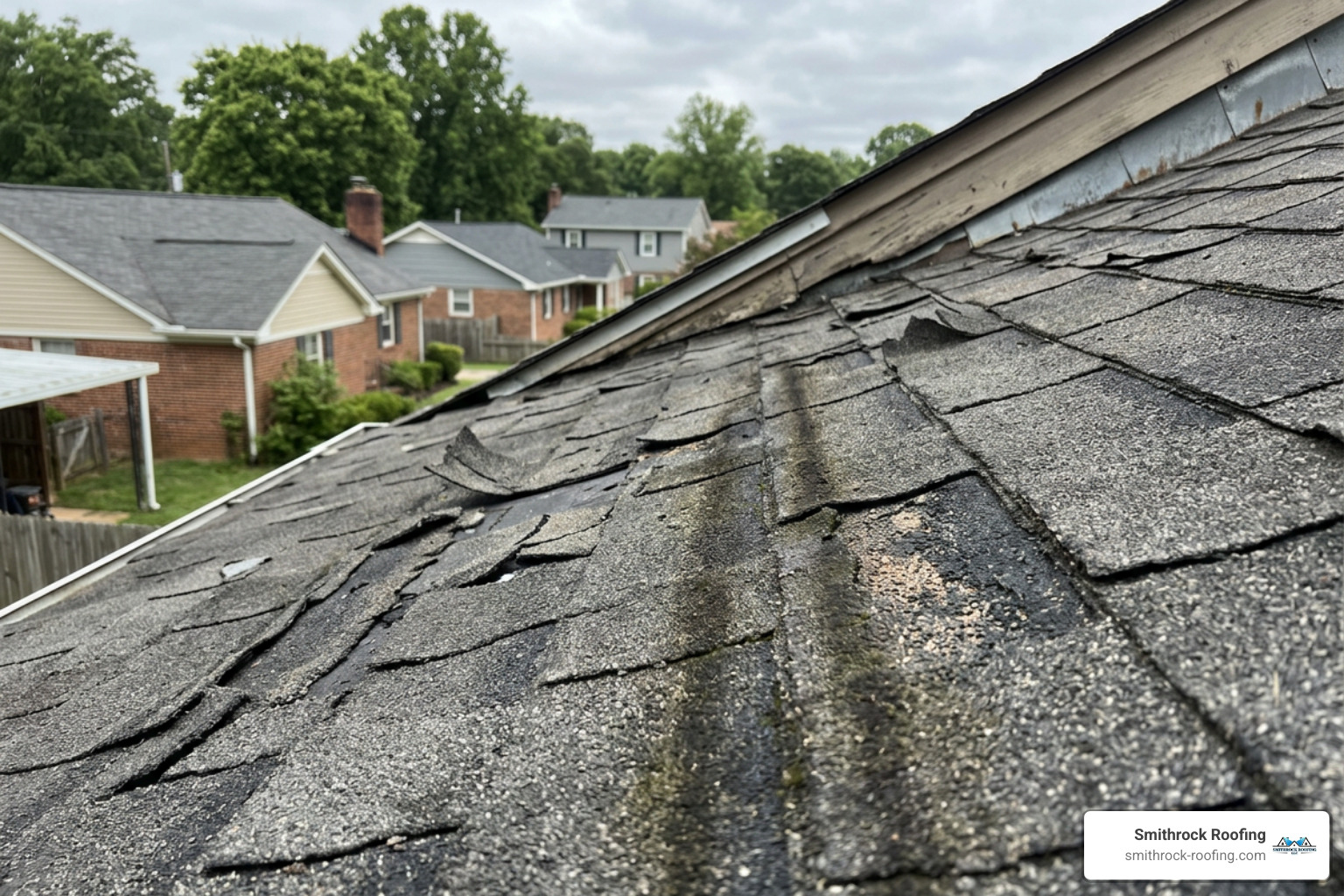 damaged asphalt shingles on a Greensboro home - roofing replacement greensboro nc
