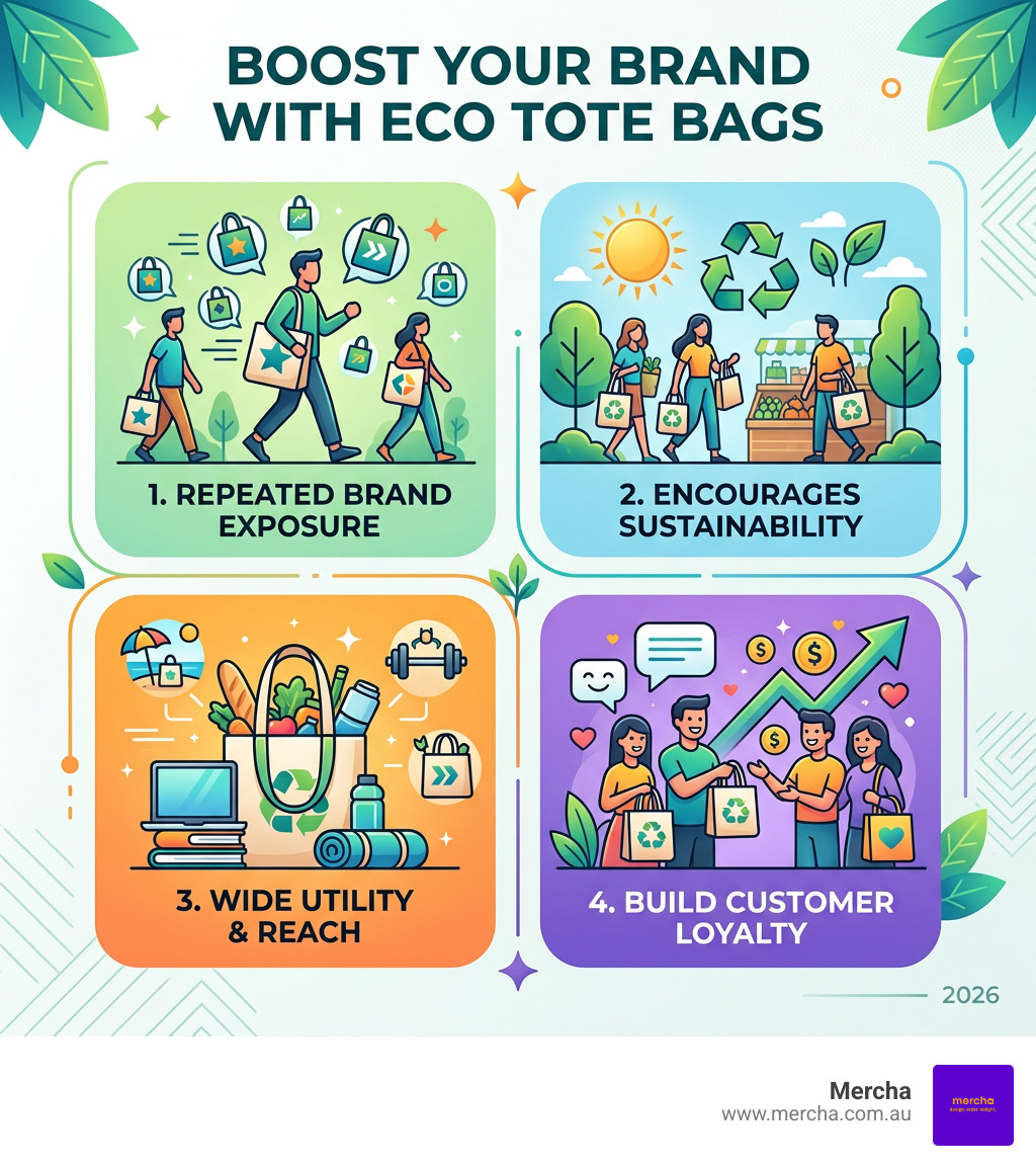 Infographic showing benefits of custom branded eco tote bags for brand promotion - custom branded tote bag infographic Infographic showing benefits of custom branded eco tote bags for brand promotion - custom branded tote bag infographic