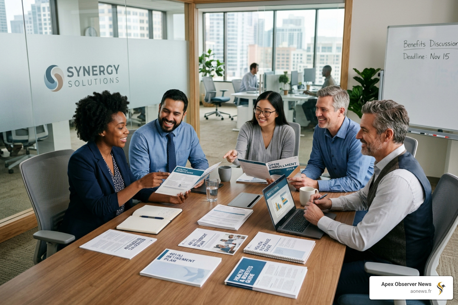 Office setting representing employer benefits - health insurance plans