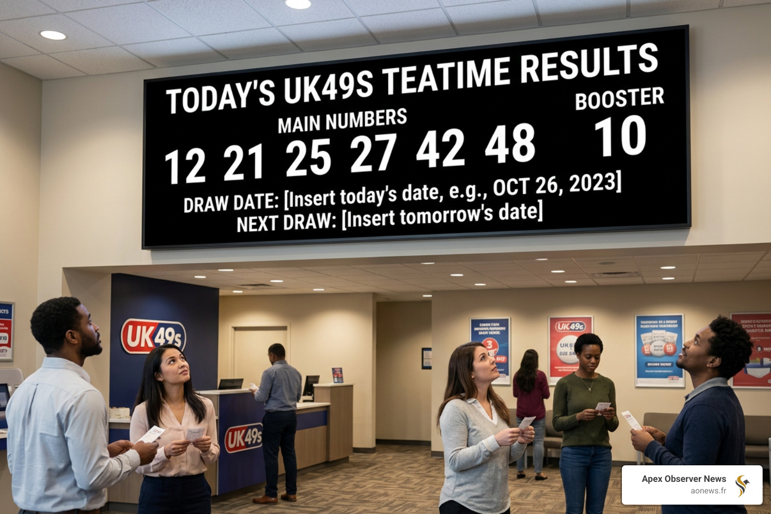 today's winning numbers being displayed on a digital screen - teatime result today