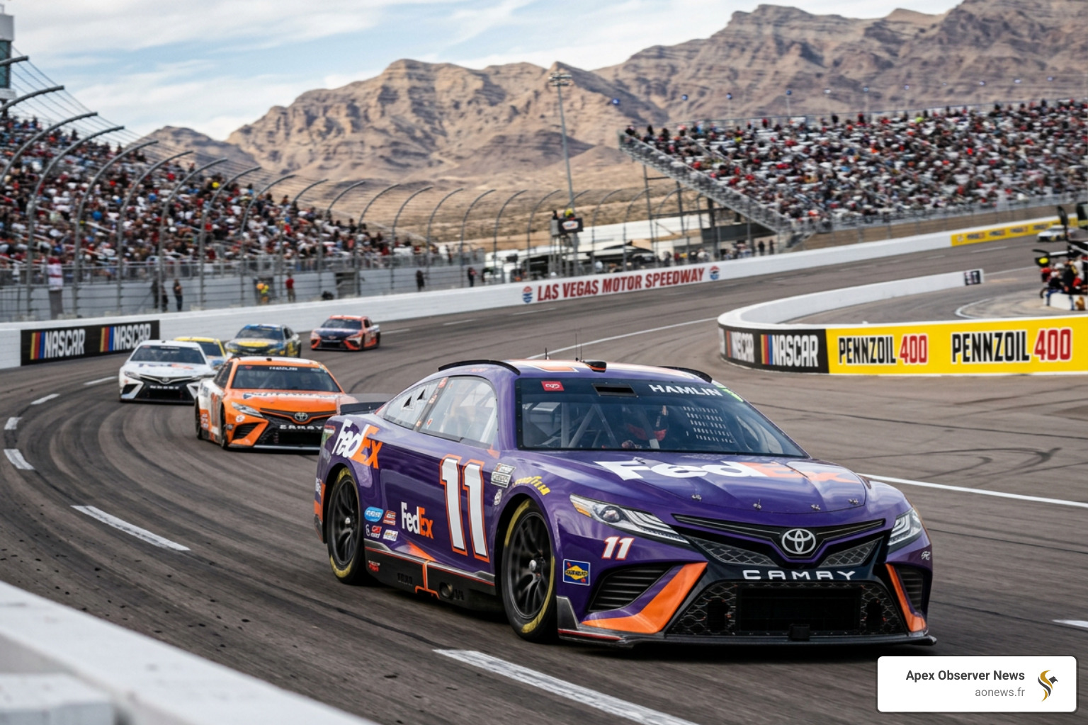 Denny Hamlin No. 11 Toyota Camry XSE racing at Las Vegas - nascar race at today