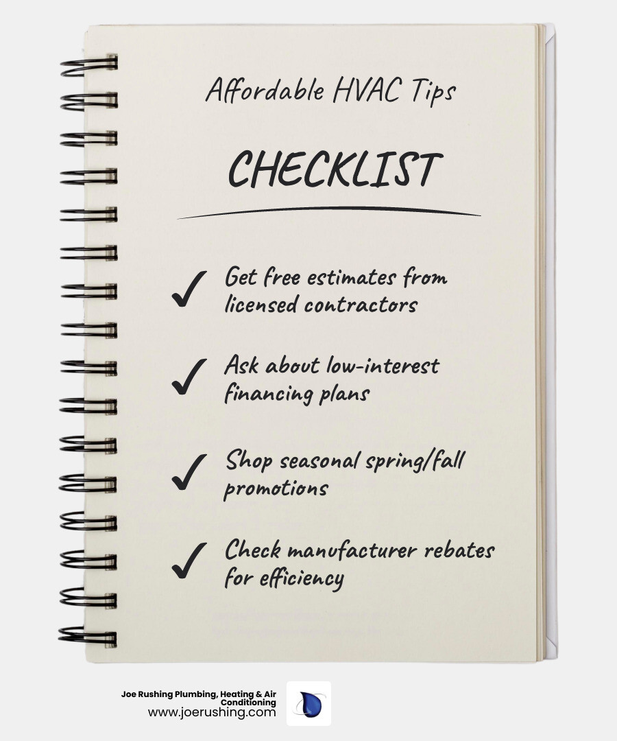 Infographic showing steps to find affordable HVAC installation in Lubbock TX with tips on financing, rebates, and seasonal Infographic showing steps to find affordable HVAC installation in Lubbock TX with tips on financing, rebates, and seasonal