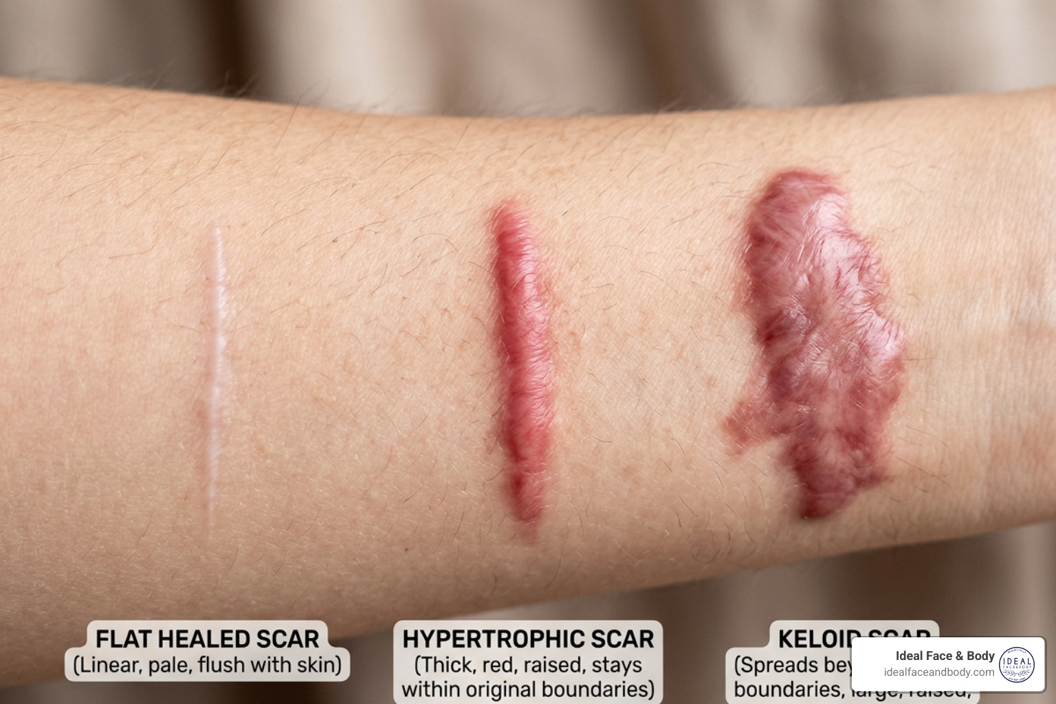 Comparing different types of raised scar tissue on the skin - hypertrophic scar removal Comparing different types of raised scar tissue on the skin - hypertrophic scar removal