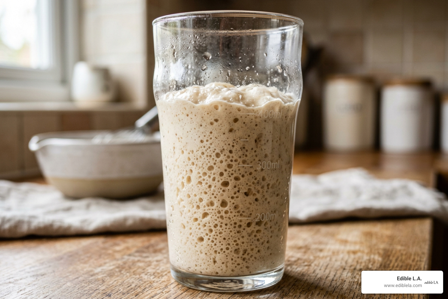 yeasted batter proofing in a tall glass - korean corn dog