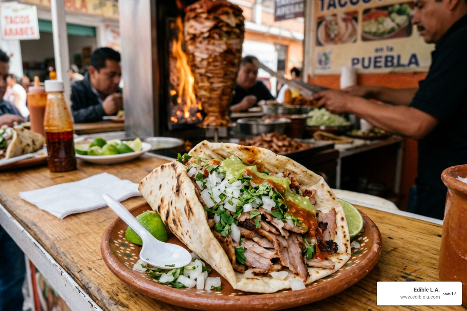 Traditional Tacos Árabes served in pita-style bread - al pastor