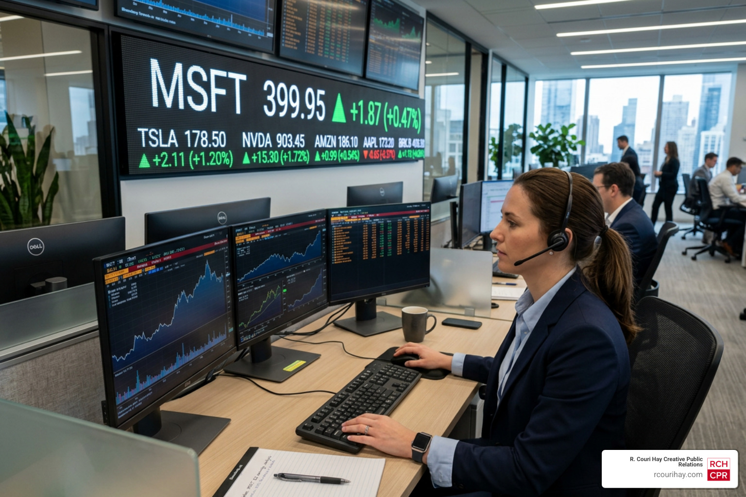 real-time MSFT stock ticker showing 399.95 price and green upward arrow - microsoft stock performance today