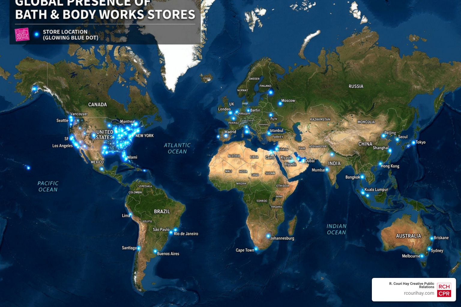 Map of global Bath & Body Works store locations across six continents - bath and body works Map of global Bath & Body Works store locations across six continents - bath and body works