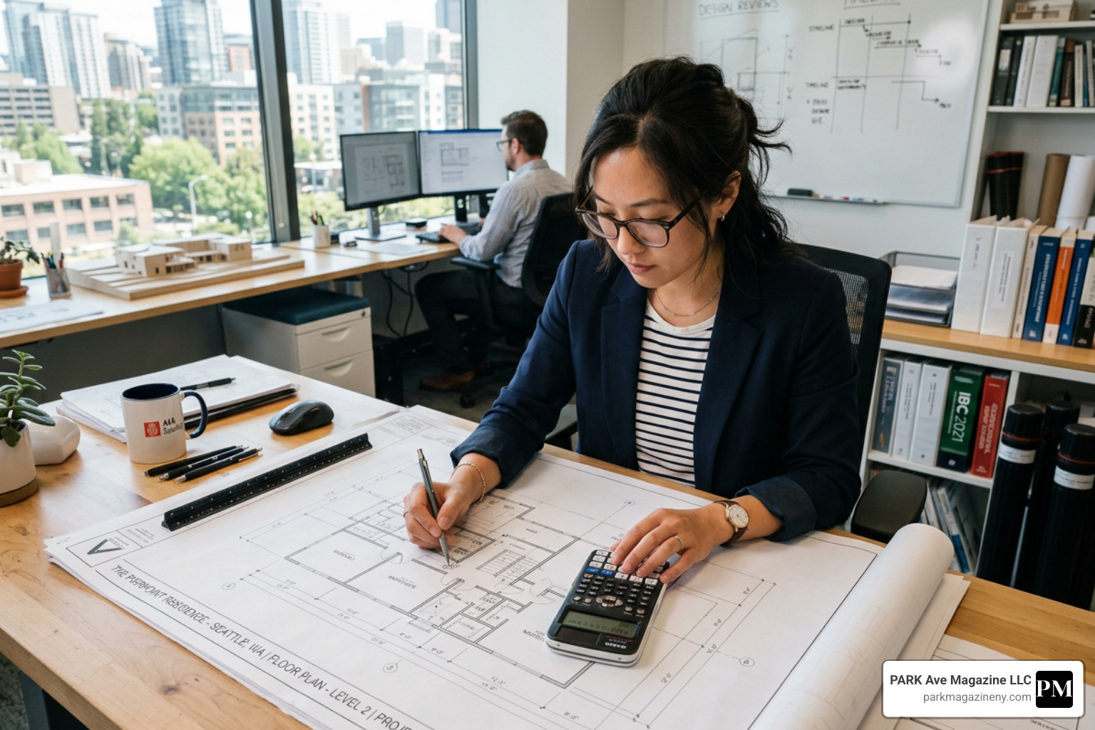 Person using a calculator to plan an architectural project - how many feet in a mile