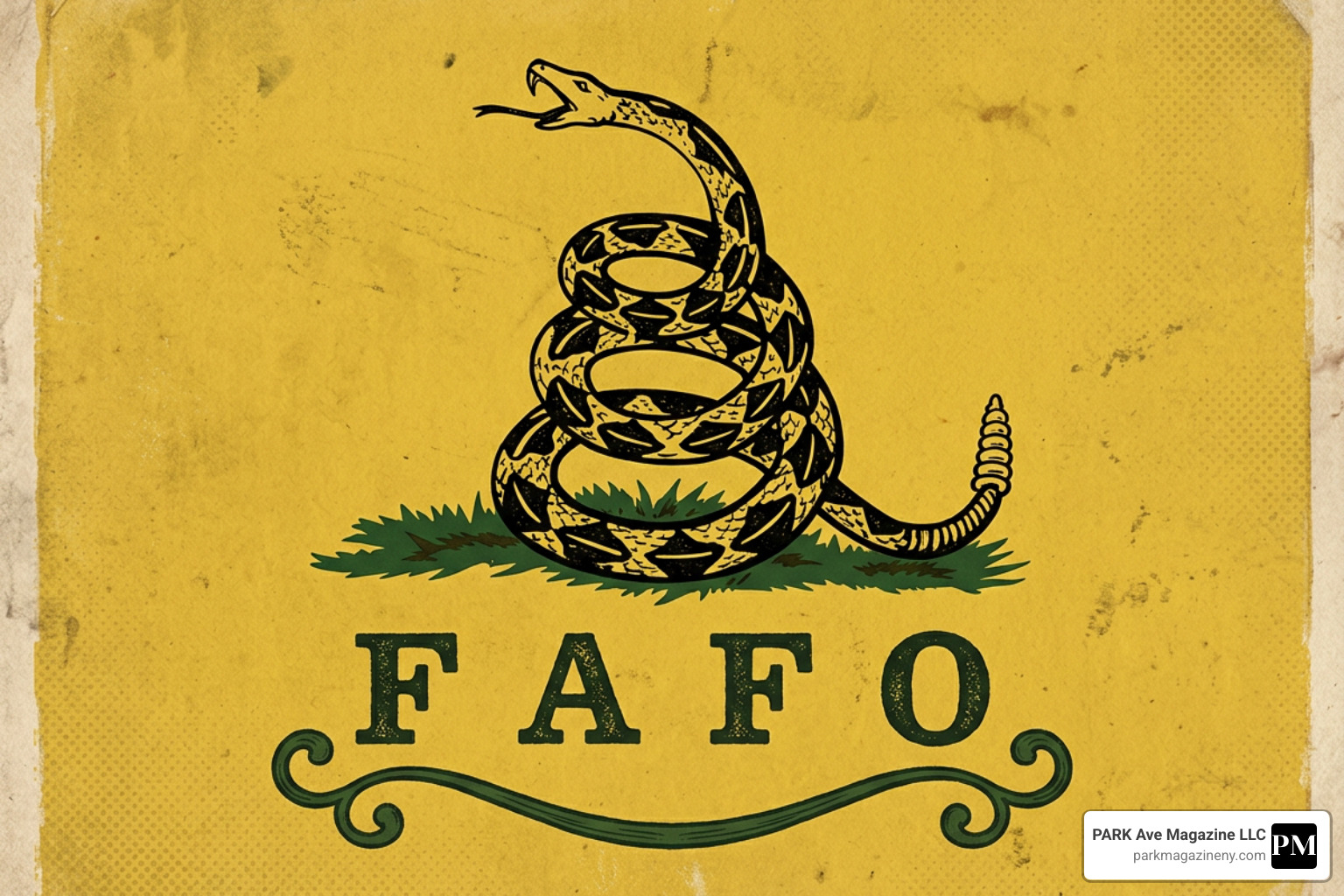 Illustration of a Gadsden flag parody with the text FAFO instead of Dont Tread on Me - fafo meaning