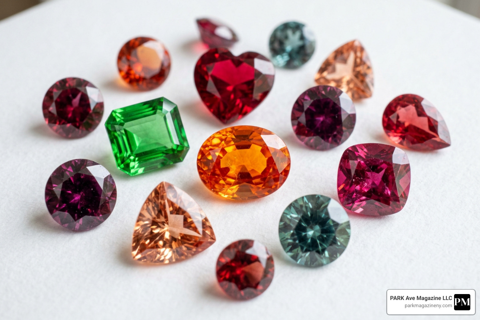 A collection of various colored garnets including vibrant green and fiery orange - january birthstone A collection of various colored garnets including vibrant green and fiery orange - january birthstone