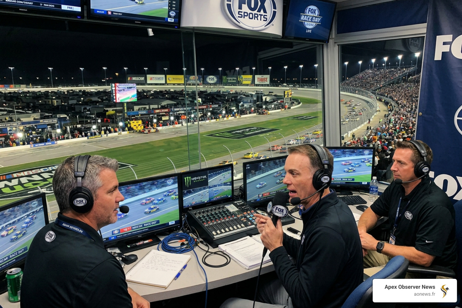 FOX Sports broadcast booth covering a NASCAR event - arca menards series schedule