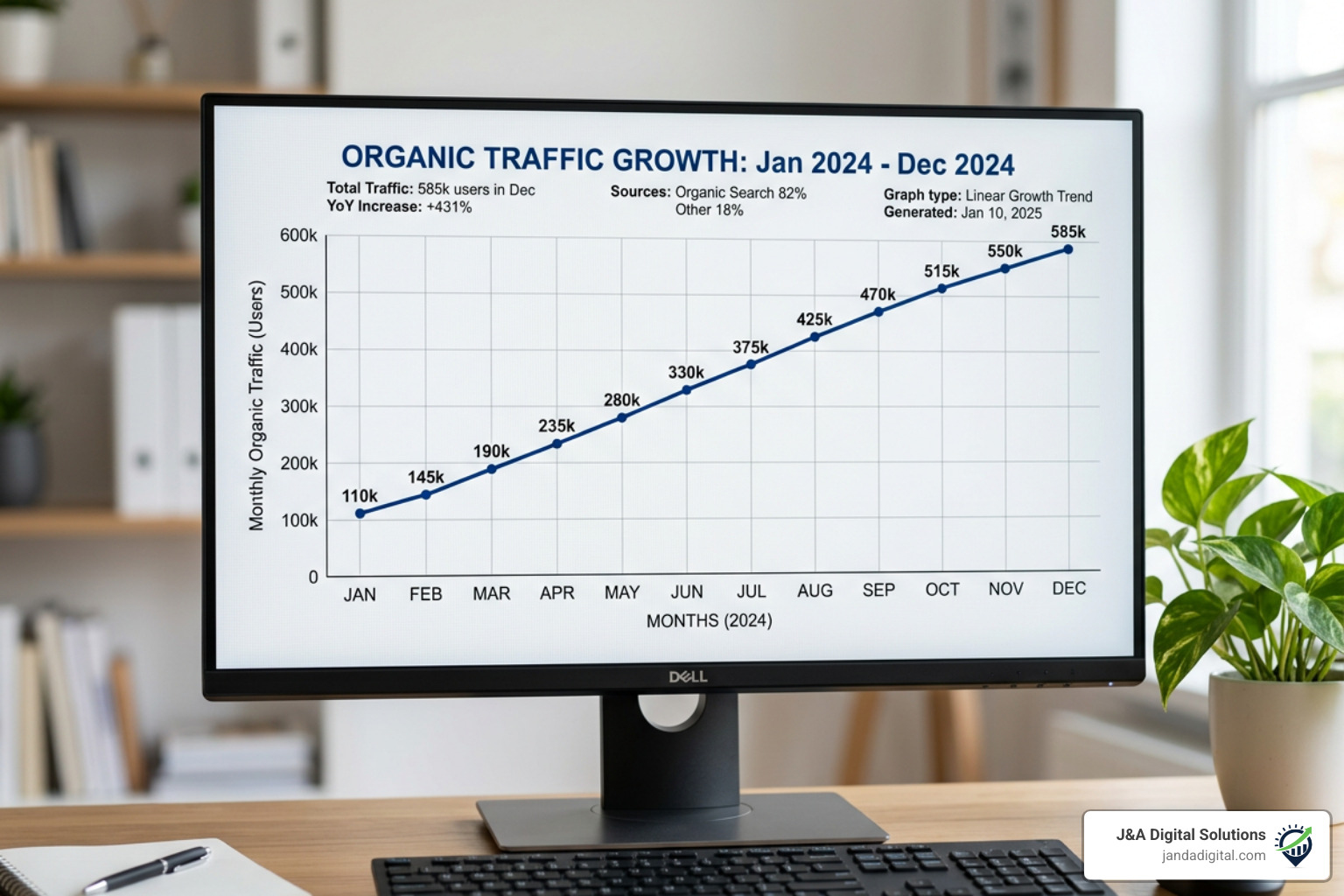 Graph showing organic traffic growth over time - Which digital marketing companies in Lancaster, Ohio offer the best value