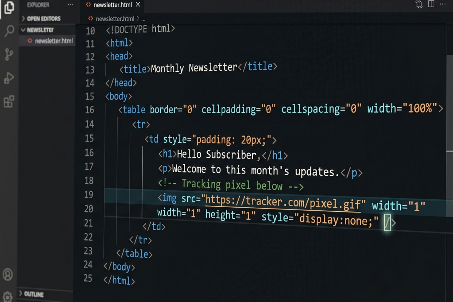 Invisible 1x1 tracking pixel embedded in HTML code - How to track email