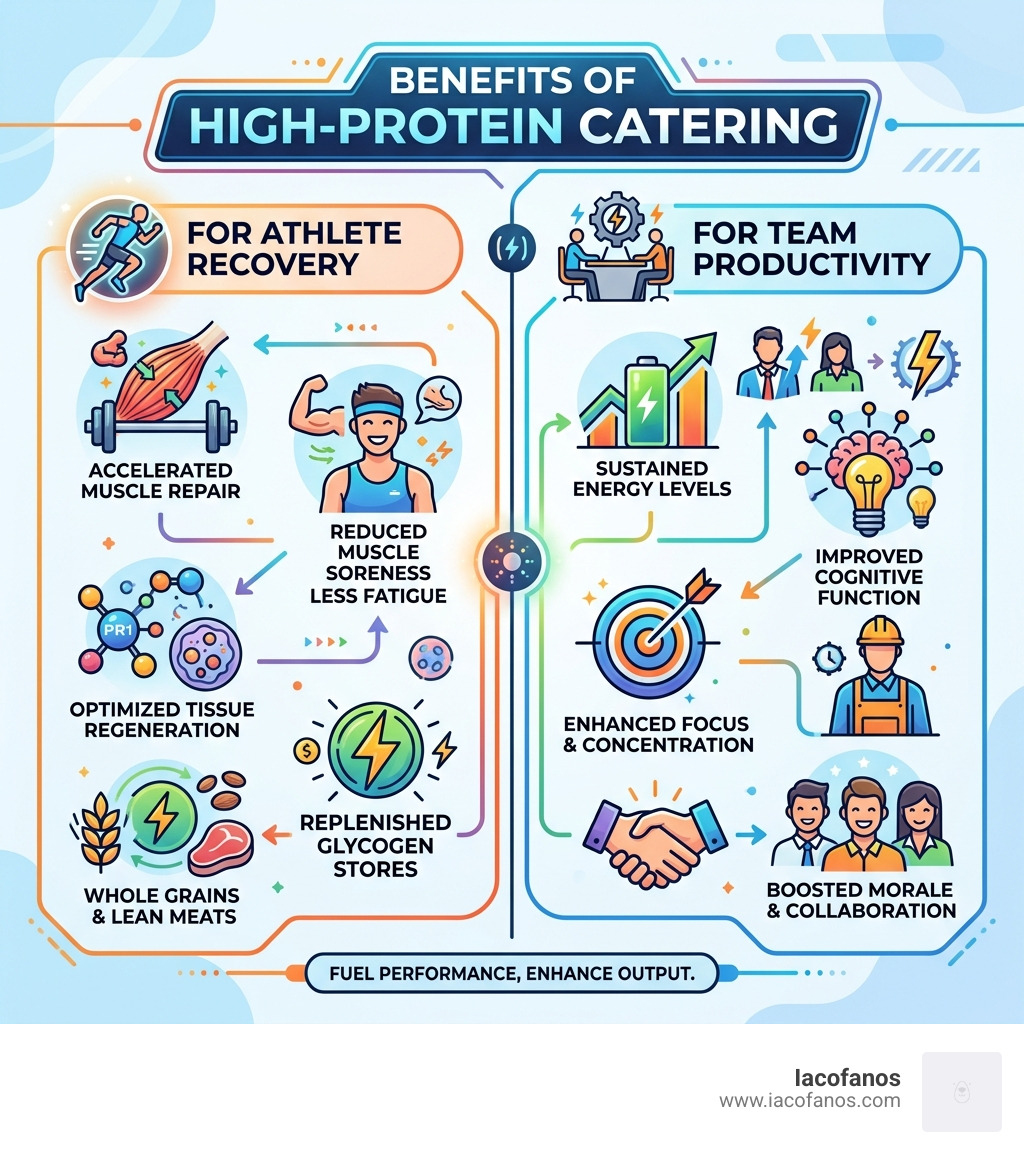 Benefits of high-protein catering for athlete recovery and team productivity infographic - high protein catering Charleston Benefits of high-protein catering for athlete recovery and team productivity infographic - high protein catering Charleston