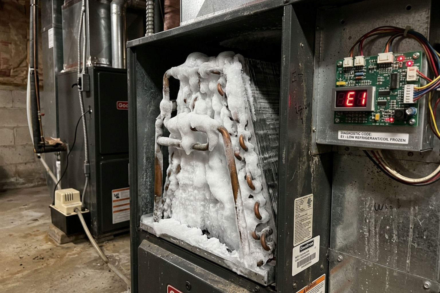 frozen air conditioning coil and furnace error code - emergency hvac repair boston