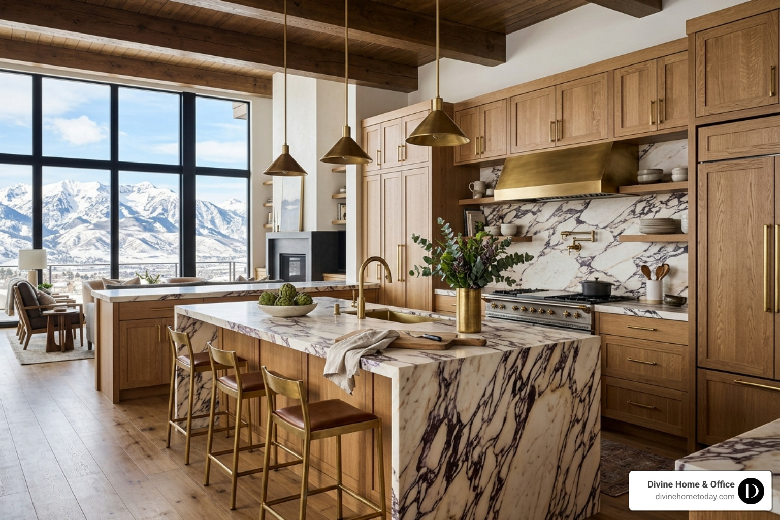 High-end kitchen featuring Calacatta Viola marble and modern mountain finishes - high end interior design firms High-end kitchen featuring Calacatta Viola marble and modern mountain finishes - high end interior design firms
