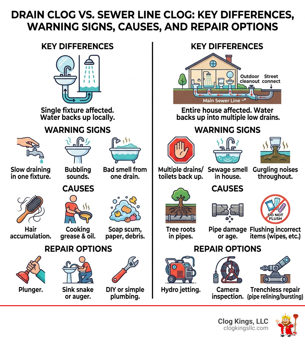 Drain clog vs. sewer line clog: key differences, warning signs, causes, and repair options - clogged sewer line repair