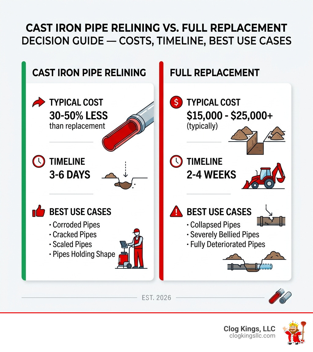 Cast iron pipe relining vs. full replacement decision guide — costs, timeline, and best use cases - cast iron pipe relining