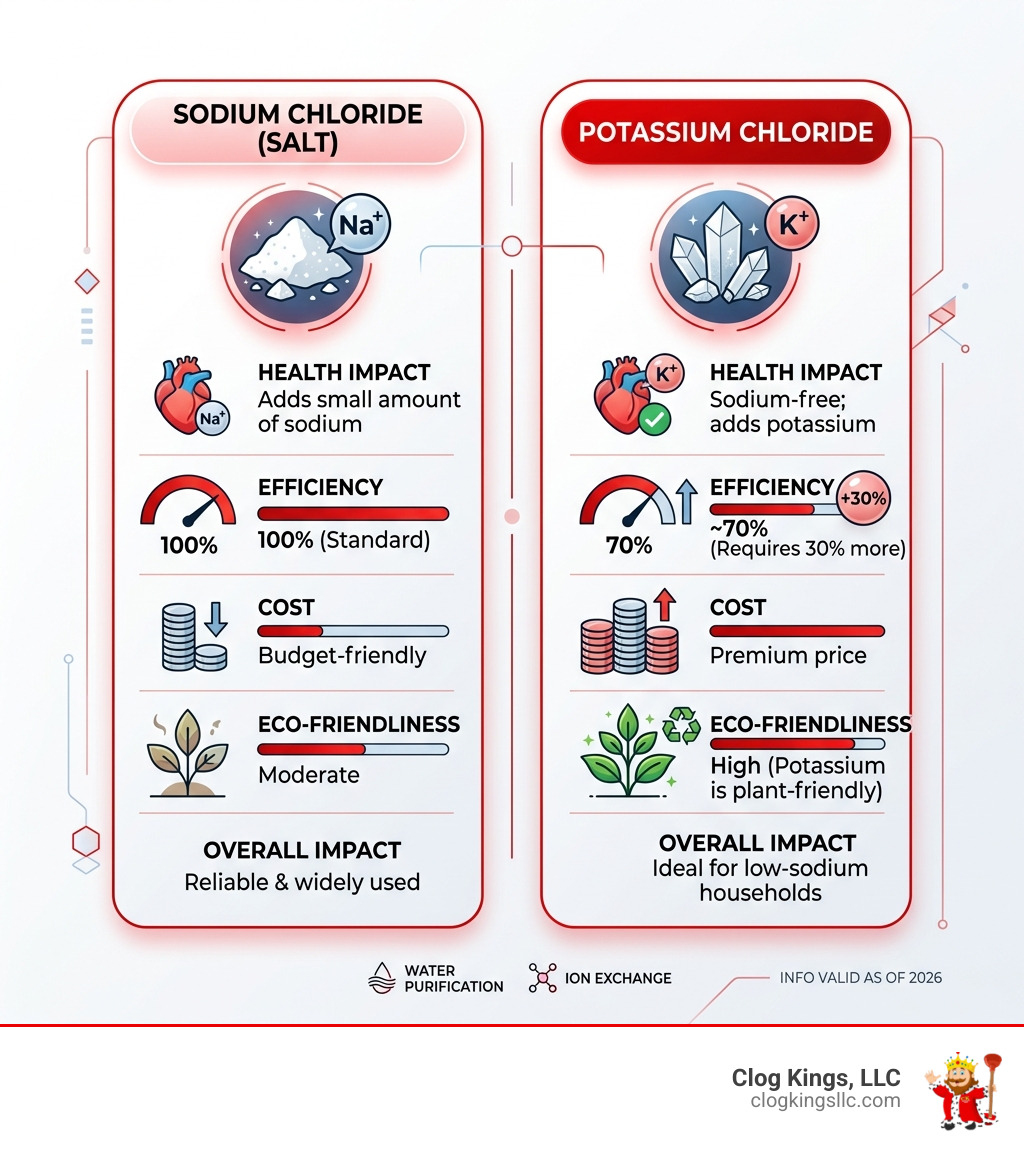 Comparison of sodium vs potassium salt efficiency - best water softener salt infographic 