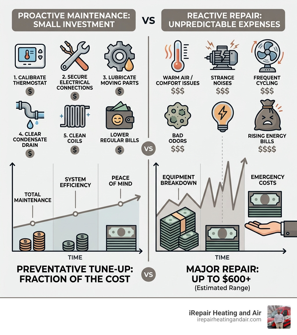 Comparison of maintenance costs vs repair costs infographic - ac tune up salt lake city infographic 