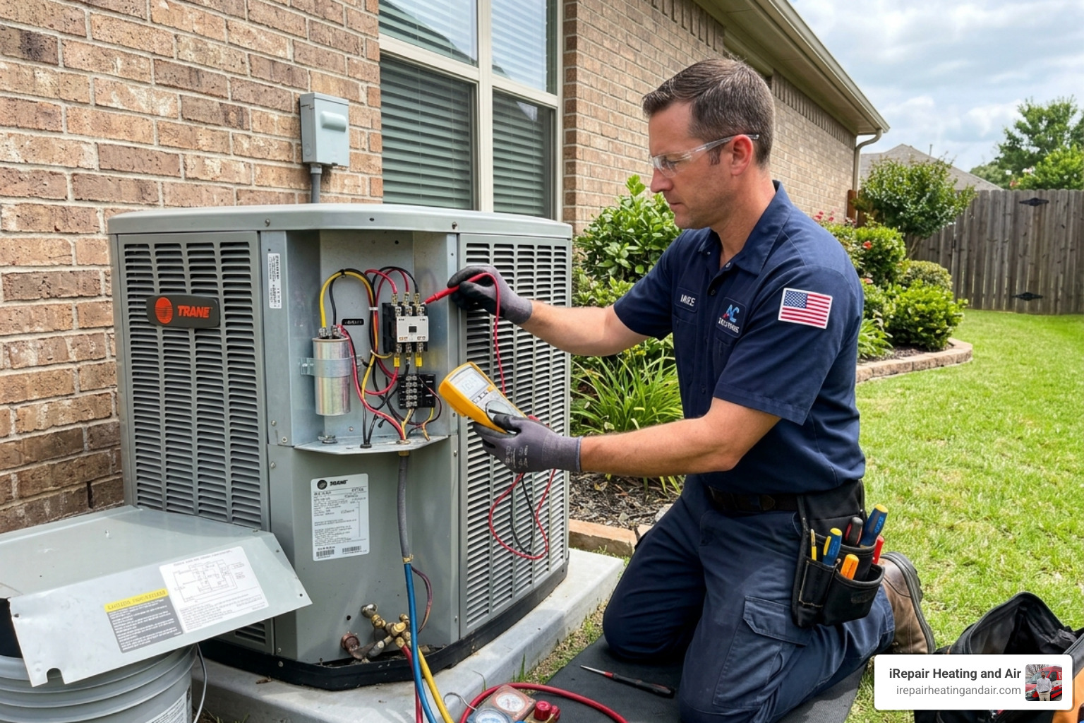 HVAC technician using a multimeter to check electrical connections - ac tune up salt lake city