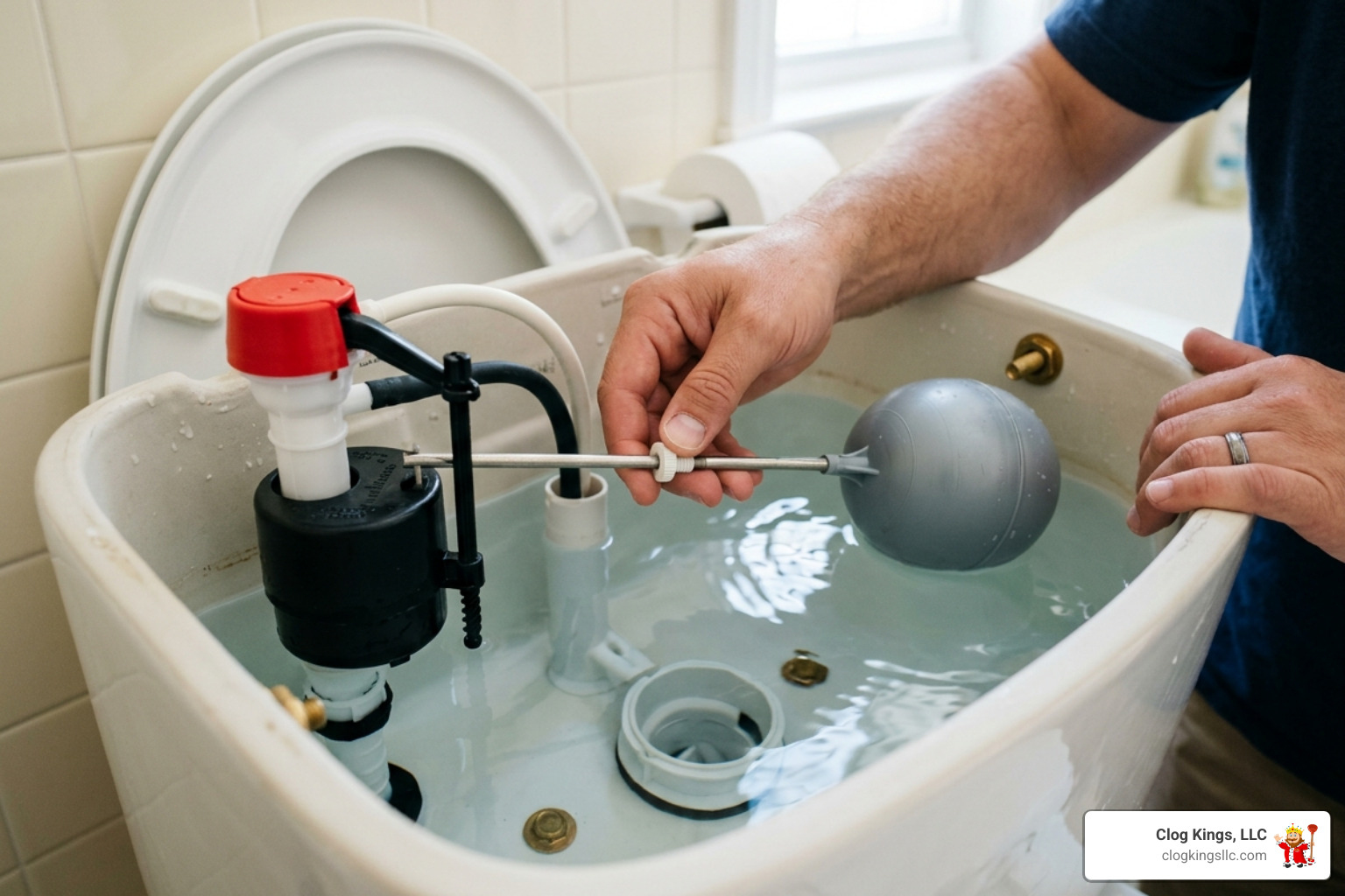 adjusting a toilet float inside a tank - broken toilet valve