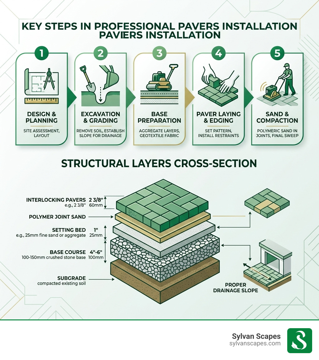 Key steps and structural layers involved in a professional paver patio installation - paver patio contractors infographic Key steps and structural layers involved in a professional paver patio installation - paver patio contractors infographic
