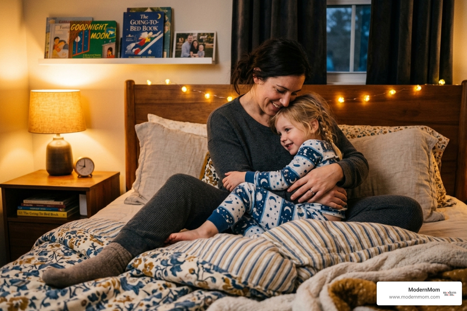 mother and child cuddling during bedtime routine - kids bedtime routine