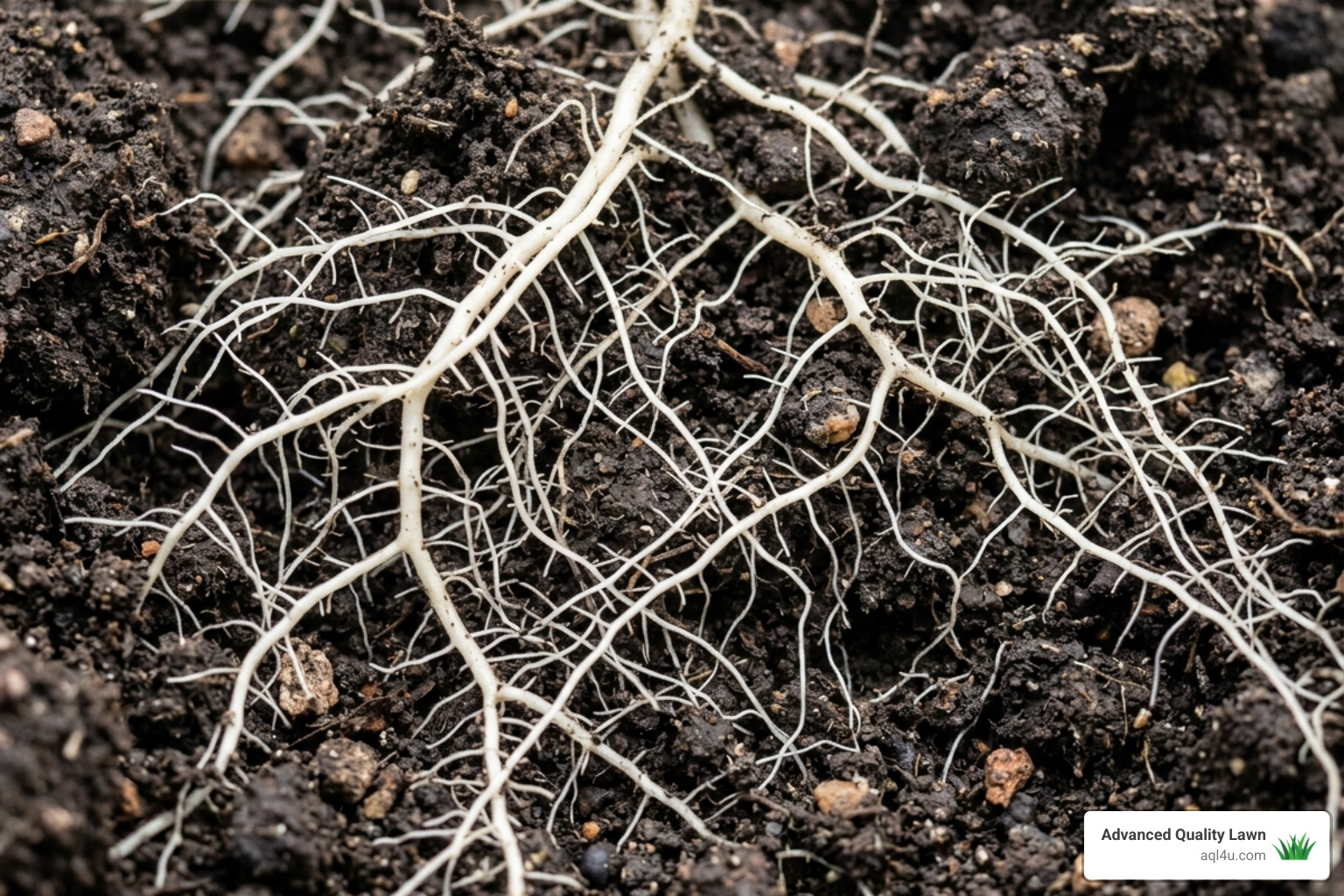 Close-up of healthy white plant roots in nutrient-rich soil - 24 24 0 fertilizer