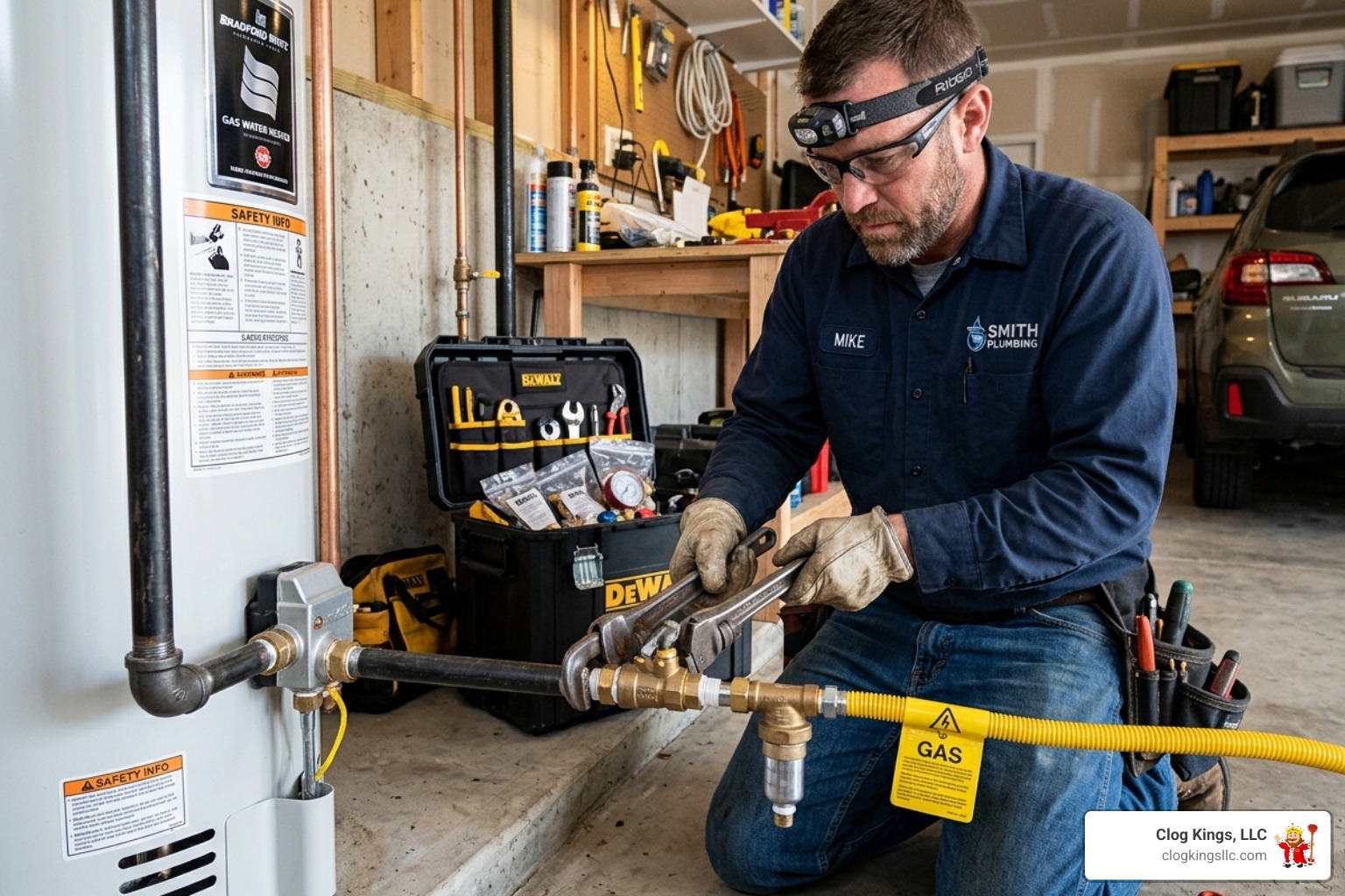plumber installing a gas line for a new water heater - costs of water heaters