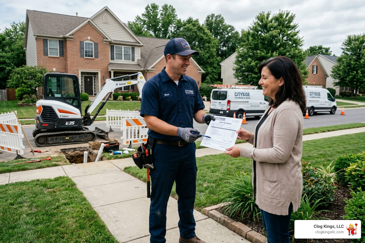 Plumber providing a detailed cost estimate for a residential sewer project - cost to replace clay sewer line