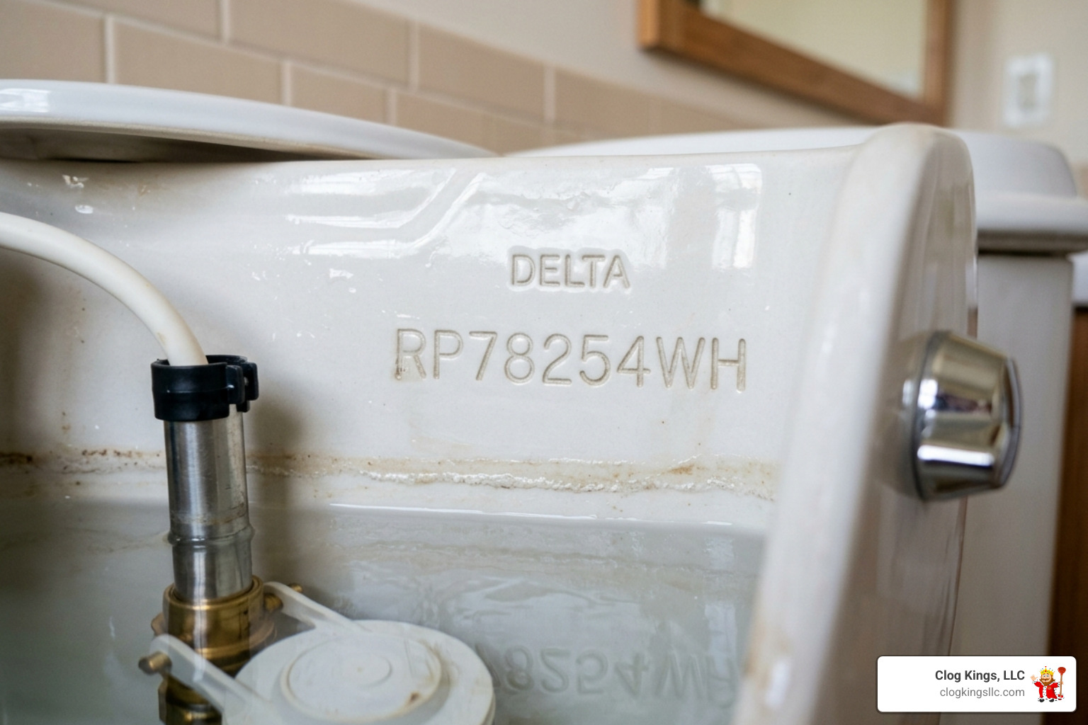 Stamping inside a Delta toilet tank showing the model number - delta toilet tank lid replacement Stamping inside a Delta toilet tank showing the model number - delta toilet tank lid replacement