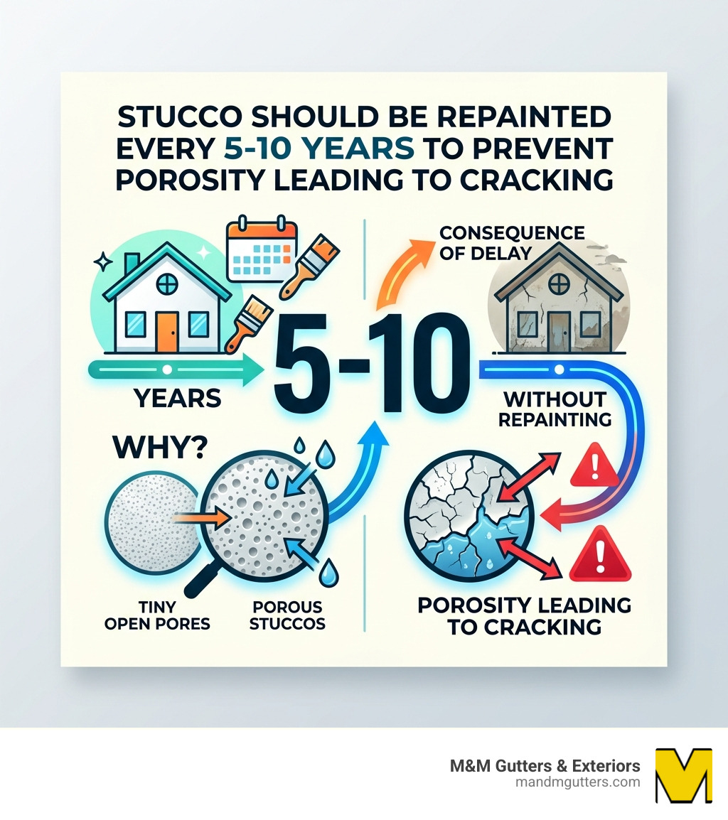 Stat: Stucco should be repainted every 5-10 years to prevent porosity leading to cracking - stucco siding paint matching