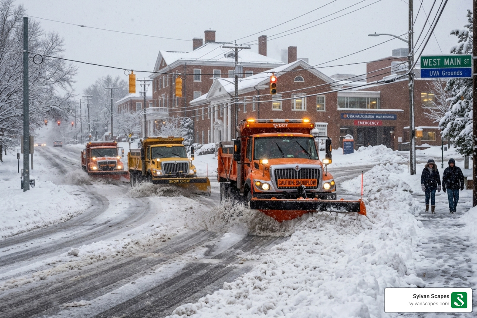 Snowplows clearing West Main Street near UVA during the January 2026 Charlottesville snowstorm - charlottesville snowstorm Snowplows clearing West Main Street near UVA during the January 2026 Charlottesville snowstorm - charlottesville snowstorm