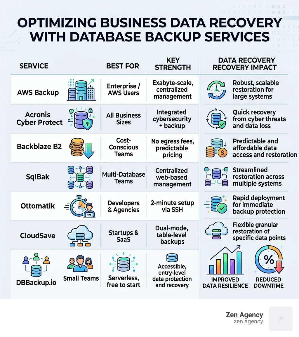 Comparison of top database backup services and their impact on business data recovery - database backup service infographic Comparison of top database backup services and their impact on business data recovery - database backup service infographic