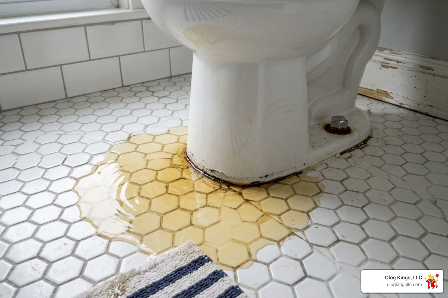 water pooling on bathroom tile - broken toilet seal