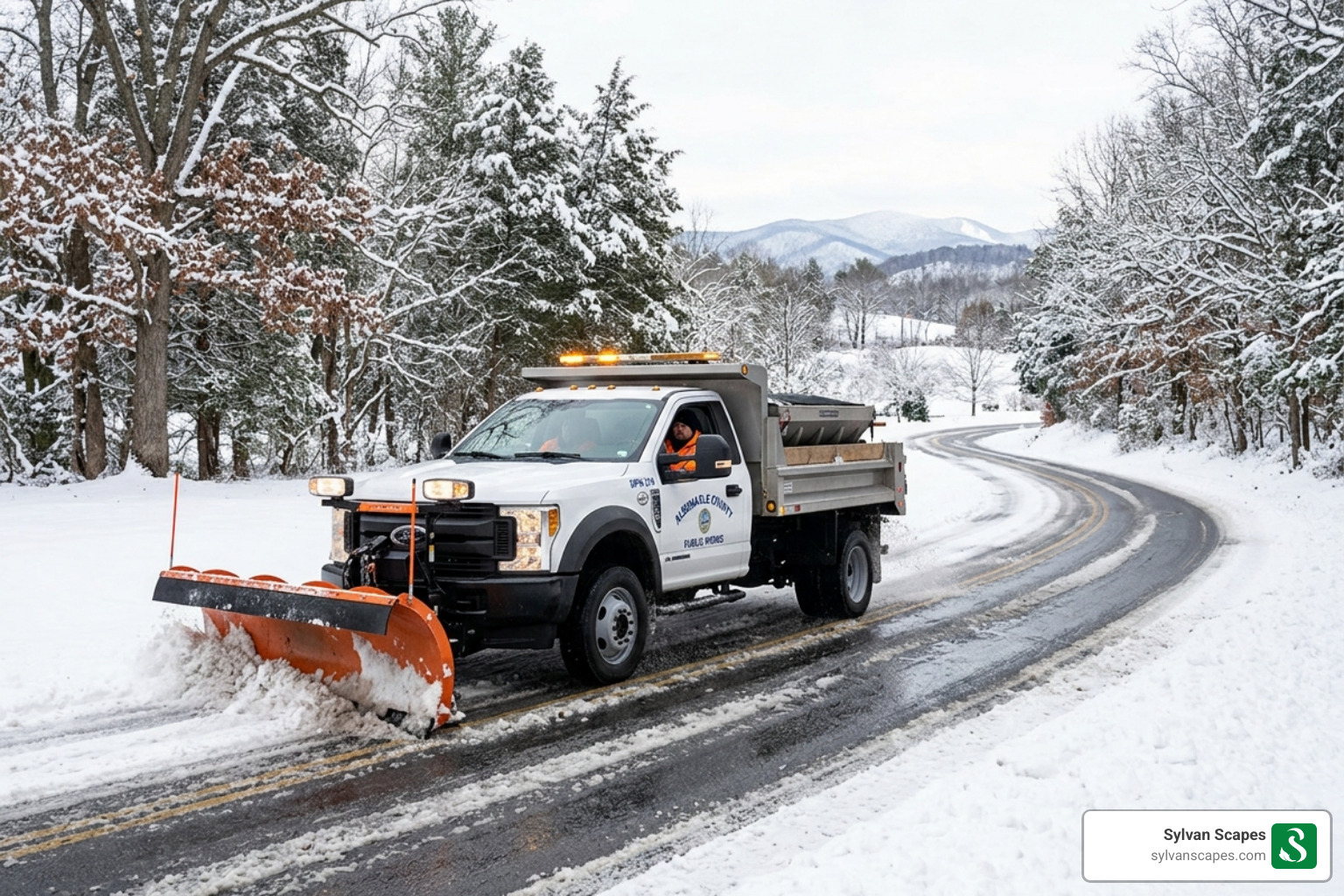 VDOT snow plow clearing a primary highway in Albemarle County - albemarle county snow removal VDOT snow plow clearing a primary highway in Albemarle County - albemarle county snow removal
