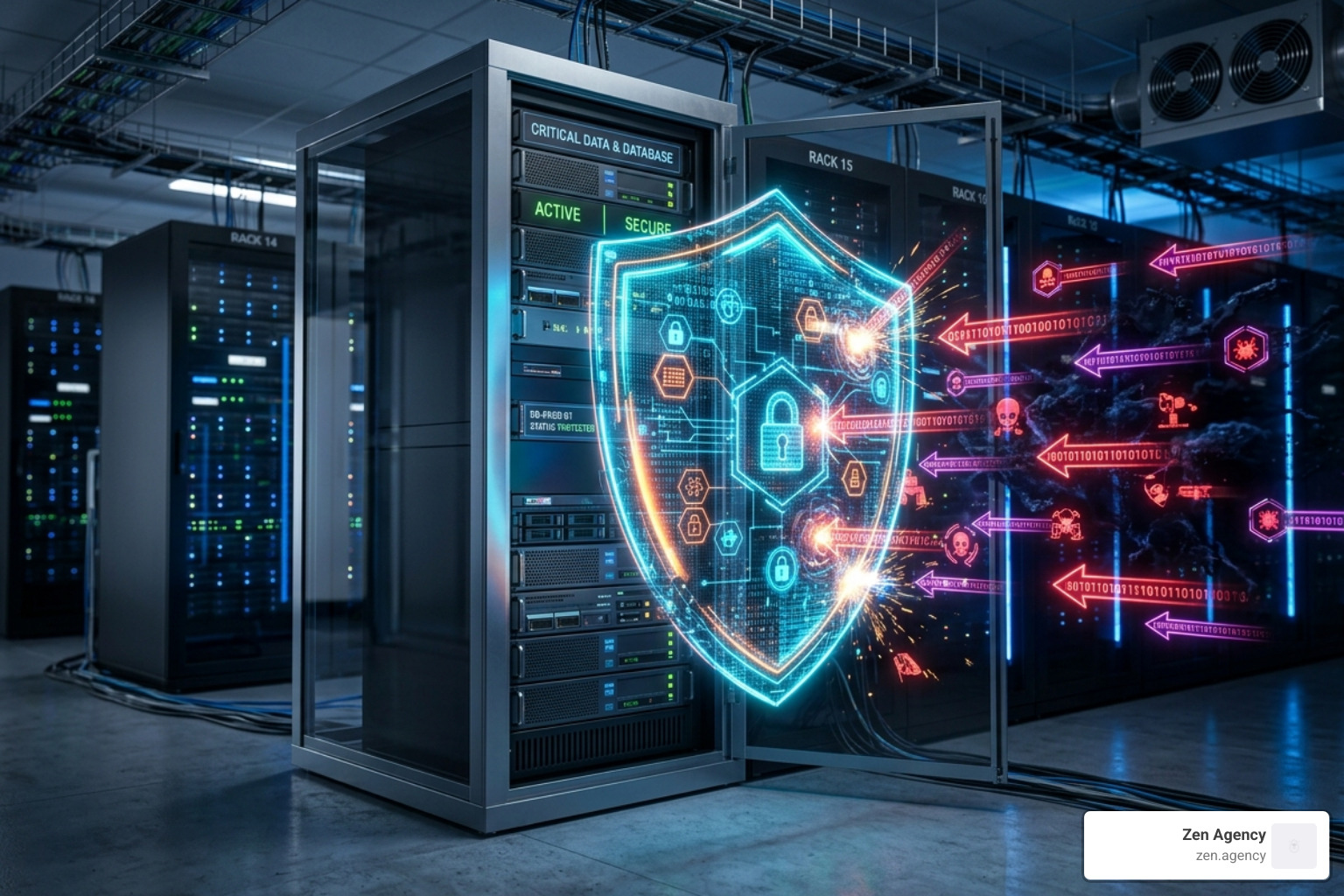 Digital security shield protecting a database from external threats - database backup service Digital security shield protecting a database from external threats - database backup service