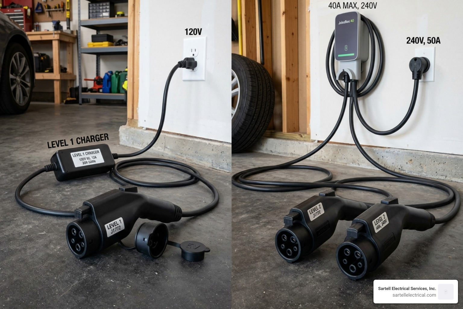 Comparison of Level 1 and Level 2 charging equipment and plug types - EV charger installation Boston Comparison of Level 1 and Level 2 charging equipment and plug types - EV charger installation Boston